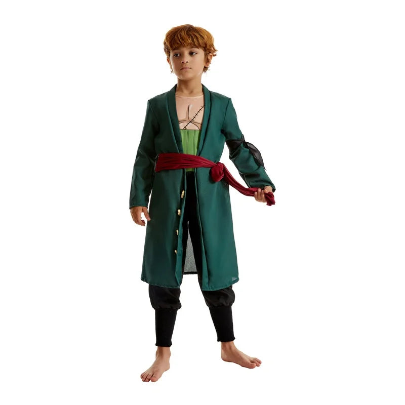 Anime Roronoa Zoro Cosplay Costume Set - Boys' & Men's Green Outfit with Robe, Pants, Sash & Accessories