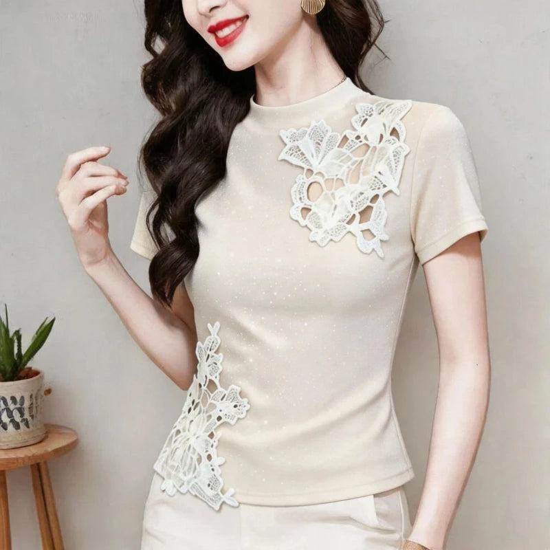 Women's Summer Short Sleeve Hollow Out O-Neck T-Shirt