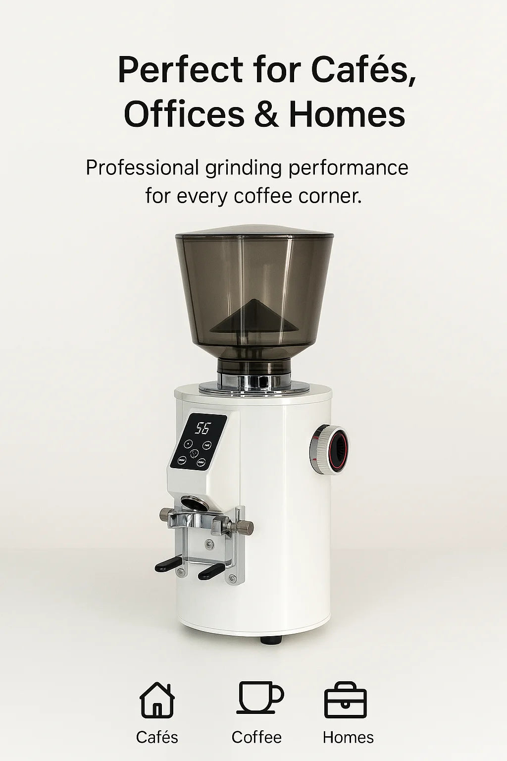 CAFOVO K-64S Electric Commercial 64mm Flat Burr Coffee Grinder 500g Hopper Anti-Static