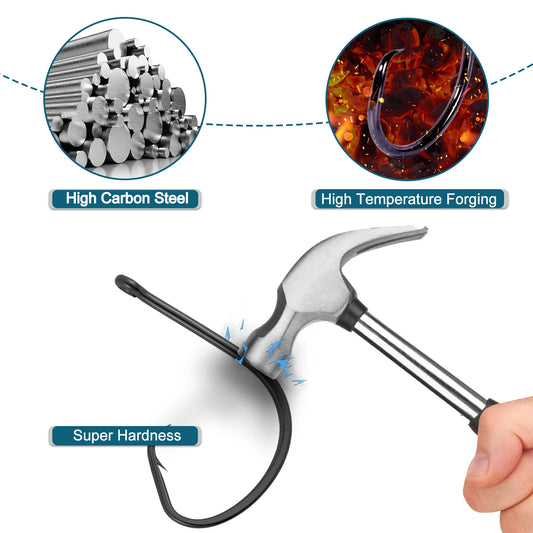 9KM Inline Circle Fishing Hooks - High Carbon Steel Wide Gap Bait Hooks for Catfish & Striped Bass