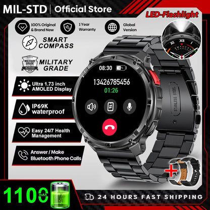 Rugged Outdoor AMOLED GPS Smartwatch with Flashlight