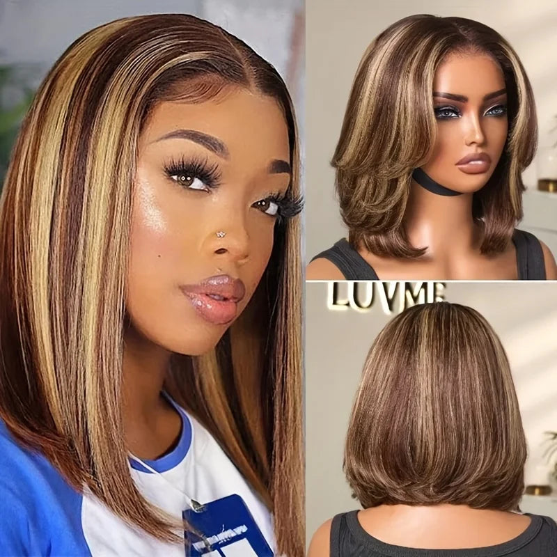 Blonde Highlight Straight Short Bob Wig