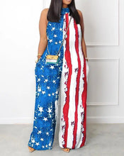 Mock Neck Sleeveless Pocketed Abstract Print Wide Leg Jumpsuit