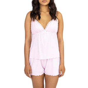 Casual Two Piece Sleeveless V Neck Lace Trim Cami Tank Tops and Shorts Set