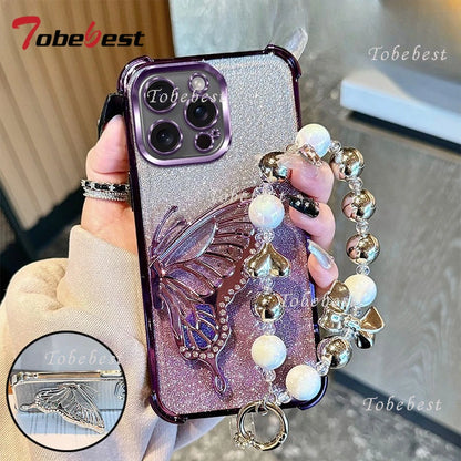 Glitter Quicksand Butterfly Bracelet Phone Case for iPhone