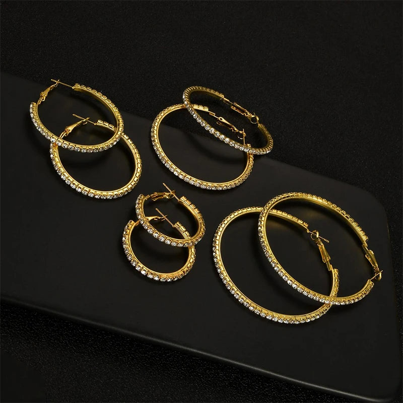Large Crystal Rhinestone Hoop Earrings – Sparkling Statement Circle Jewelry