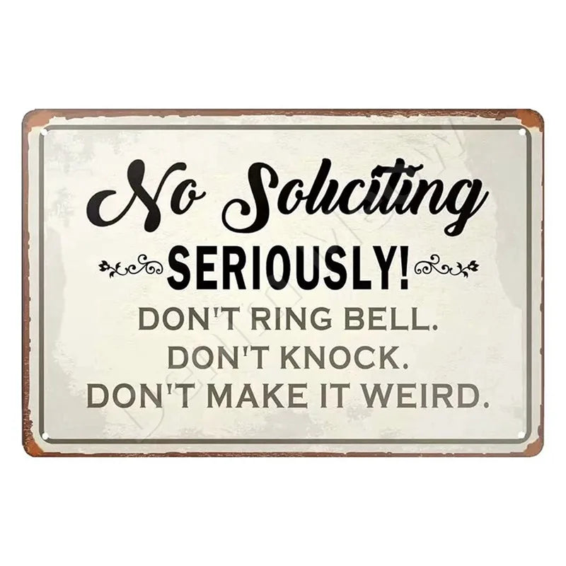 Funny No Soliciting Vintage Metal Tin Sign
