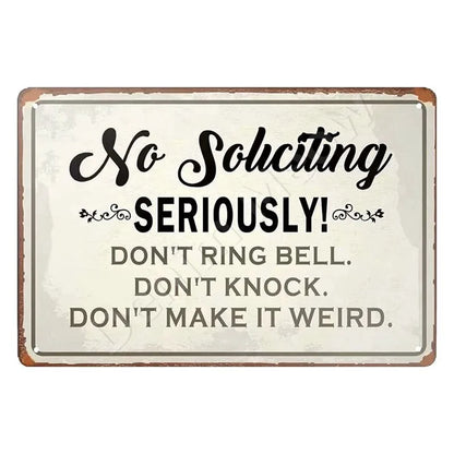 Funny No Soliciting Vintage Metal Tin Sign