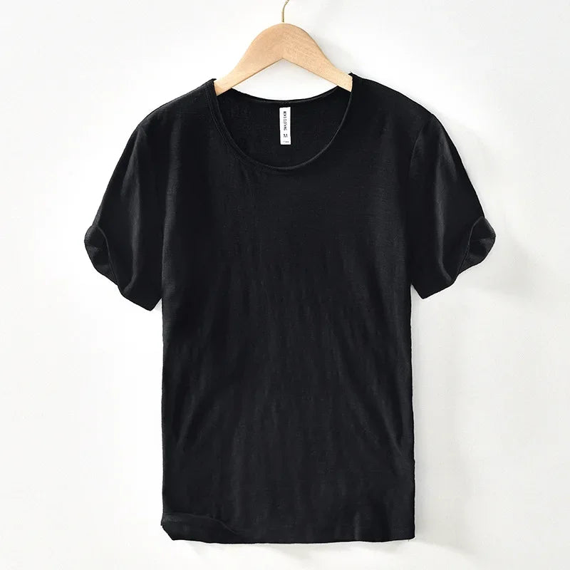 Retro Raw Edge Men's Cotton Slim-Fit T-Shirt