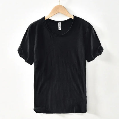 Retro Raw Edge Men's Cotton Slim-Fit T-Shirt