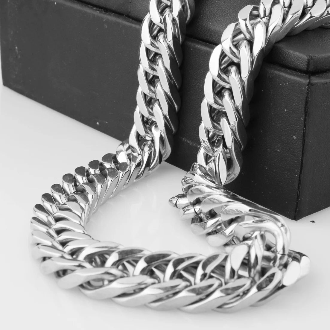 Wide Heavy Polished 316L Stainless Steel Cuban Chain Necklace