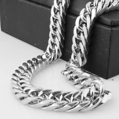Wide Heavy Polished 316L Stainless Steel Cuban Chain Necklace