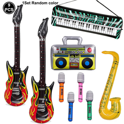 Inflatable Rock Star Toy Set - Musical Instrument Props for 80s Party Decor