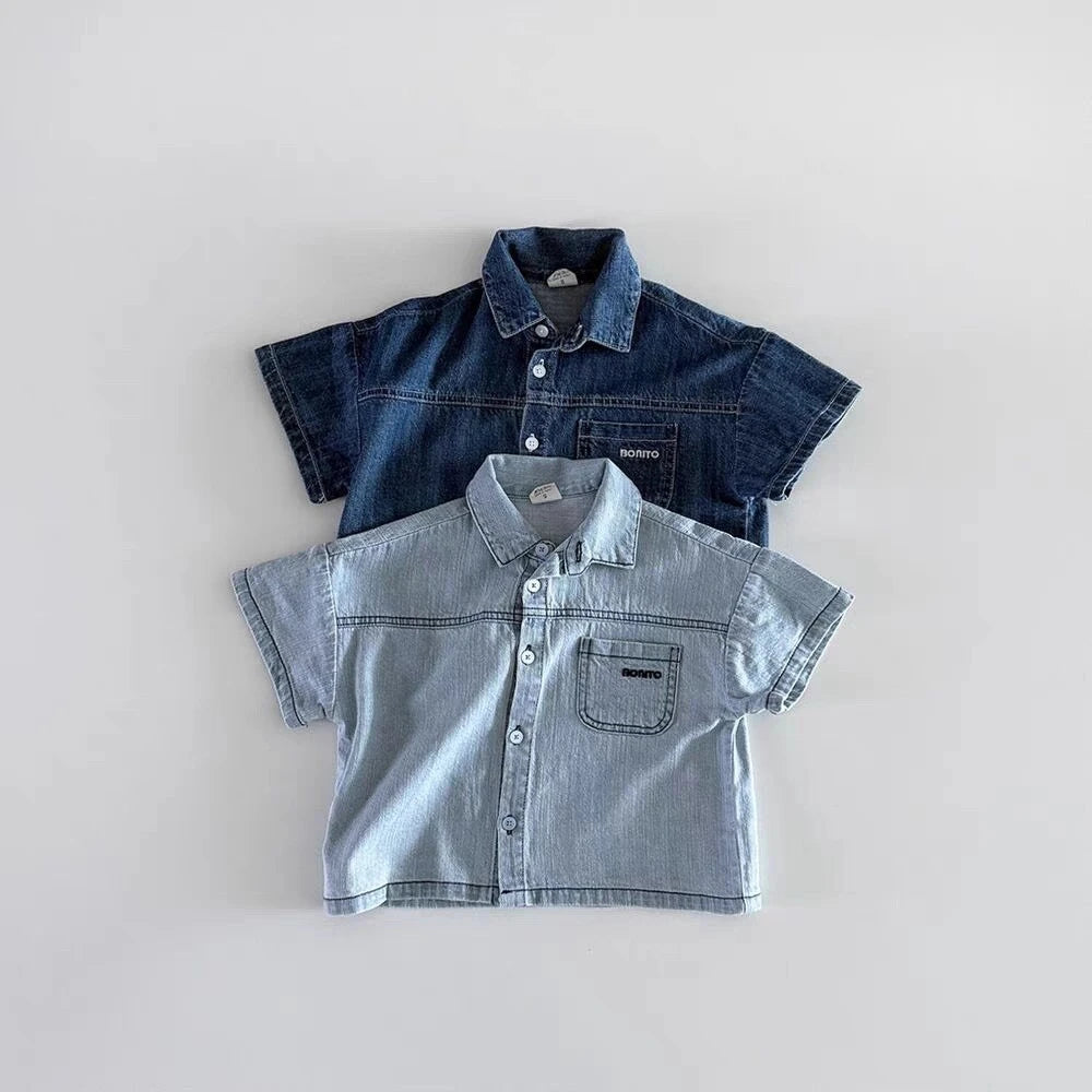 Toddler & Baby Unisex Denim Short Sleeve Shirt & Shorts Set
