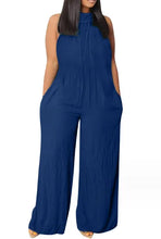 Mock Neck Sleeveless Pocketed Abstract Print Wide Leg Jumpsuit