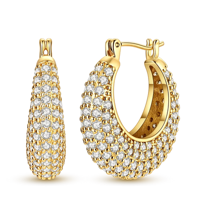 925 Sterling Silver CZ Zircon Gold-Plated Hoop Earrings – Sparkling Minimalist Jewelry
