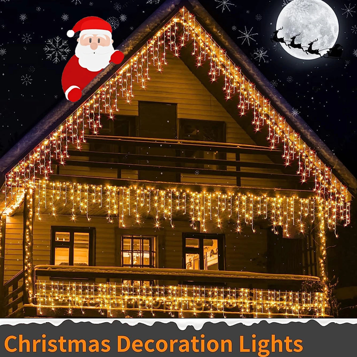 Outdoor Waterproof LED Icicle Curtain Lights - 8 Lighting Modes Christmas & Holiday Solar String Lights