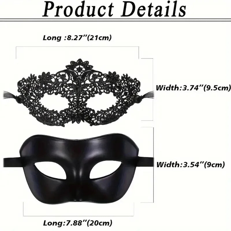 2-Piece Venetian Lace & Matte Masquerade Mask Set for Couples