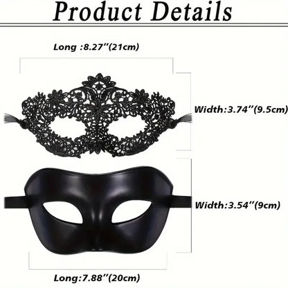 2-Piece Venetian Lace & Matte Masquerade Mask Set for Couples