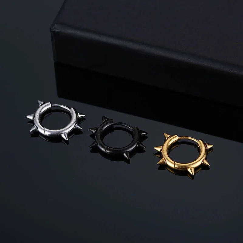 Stainless Steel Spike Huggie Hoop Earrings – Gothic & Punk Unisex Jewelry