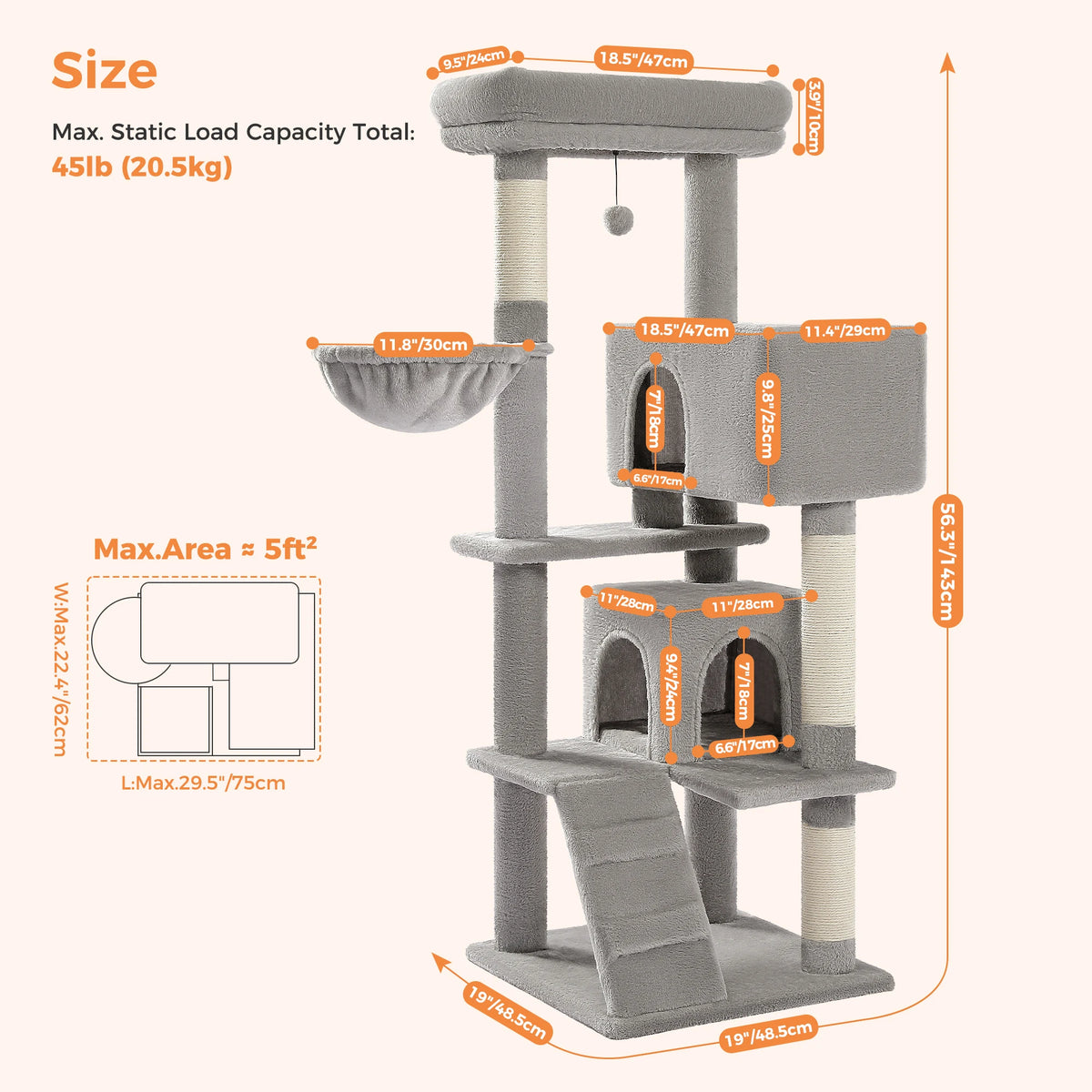 PAWZ Road Multi-Level Cat Tree Tower - 41" Indoor Cat Condo with Plush Perch & Sisal Scratching Posts