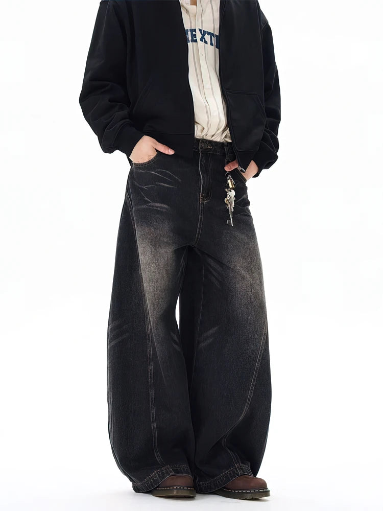 Washed Baggy Curved Blade Jeans