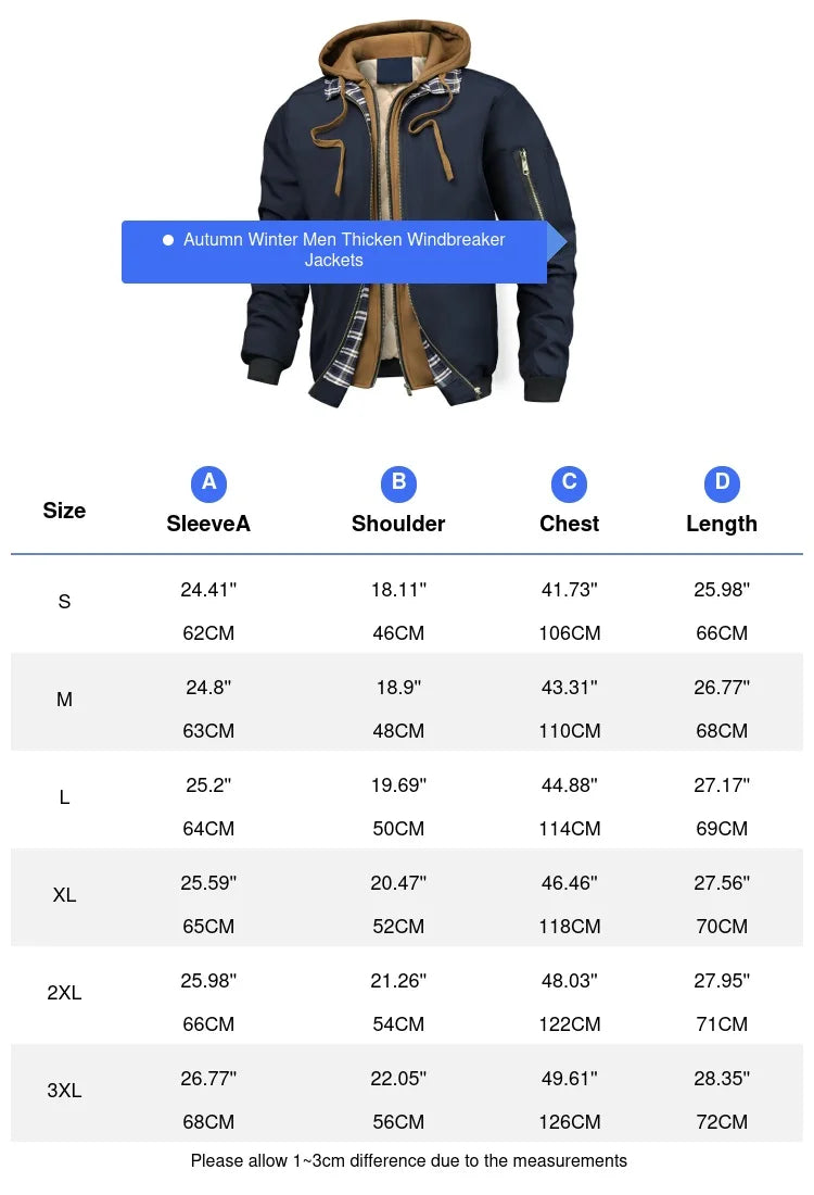 Men's Thermal Hooded Windbreaker Jacket