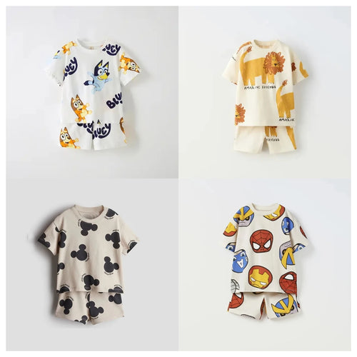 2 Piece Cartoon Print T-shirt and Shorts Set