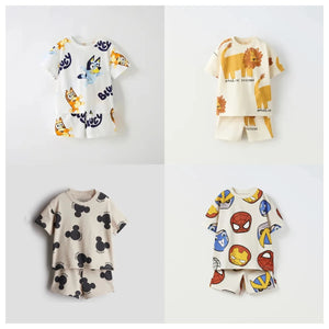 2 Piece Cartoon Print T-shirt and Shorts Set