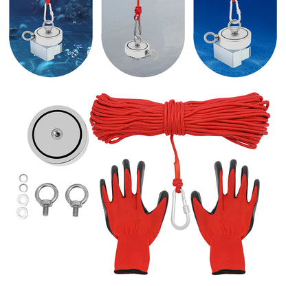 2000lbs Fishing Magnet Kit With 30m Rope & Gloves