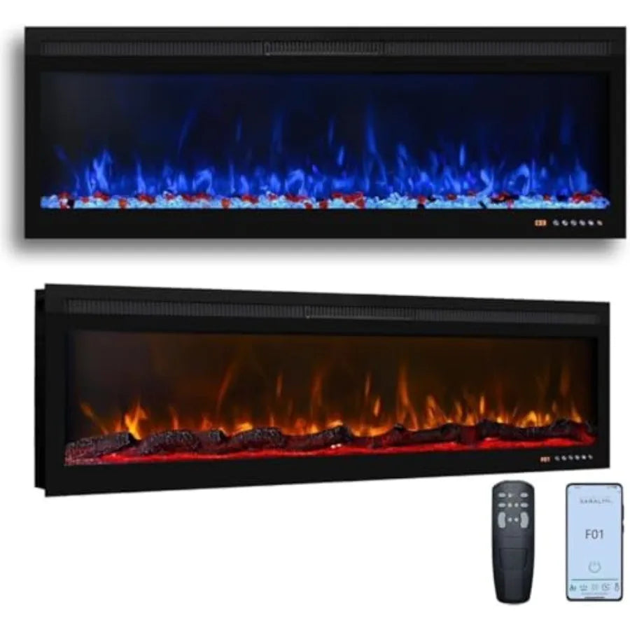 Wi-Fi Enabled Wall Mounted and Recessed Electric Fireplace with Remote and Touch Screen