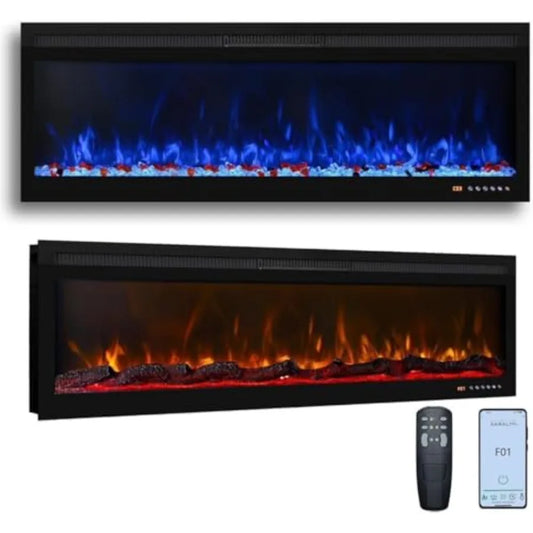 Wi-Fi Enabled Wall Mounted and Recessed Electric Fireplace with Remote and Touch Screen