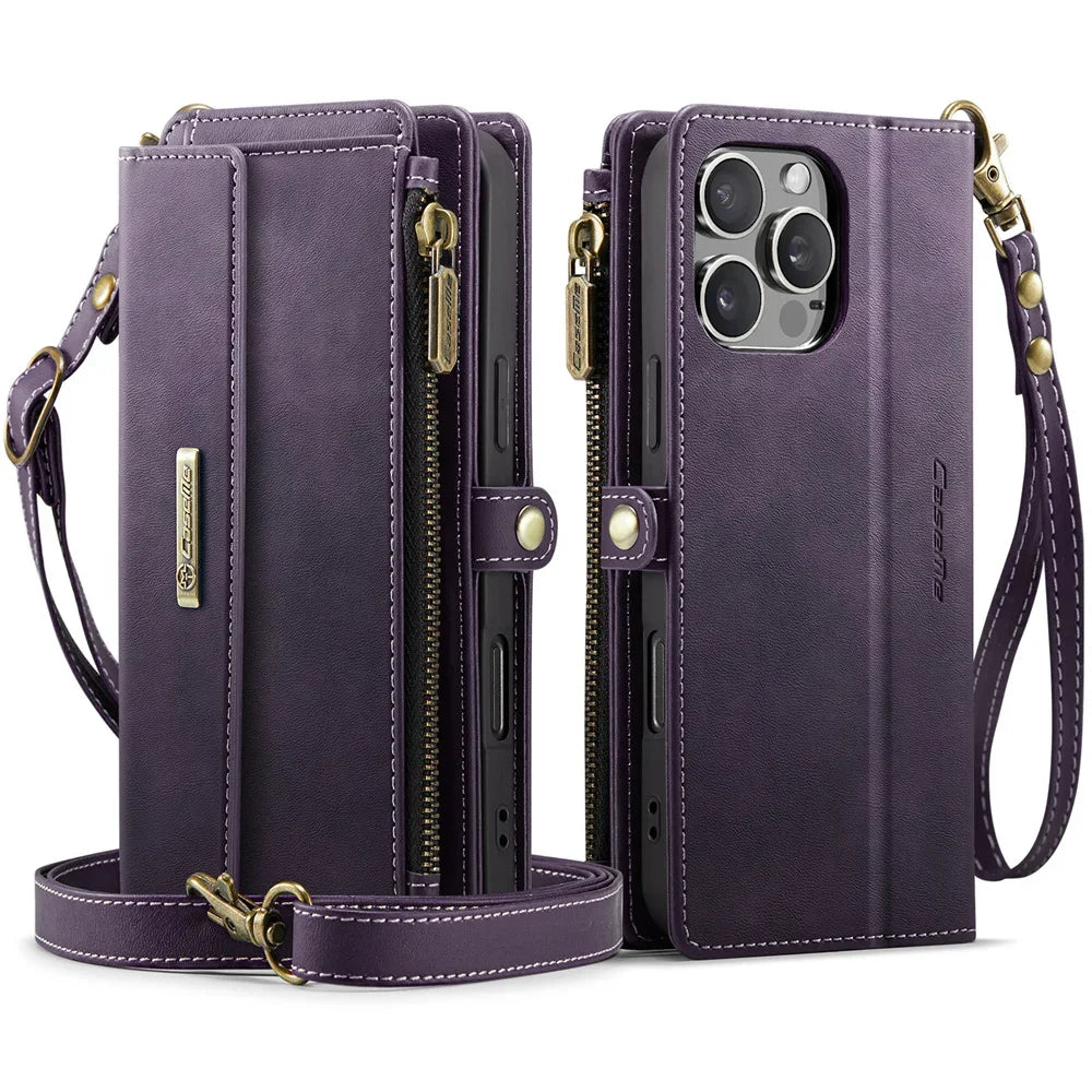 RFID Blocking Slim Leather Flip Wallet Case for iPhone