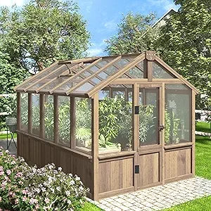 6' x10' Wood Greenhouse with Lockable Door Cedar Frame & Adjustable Vent