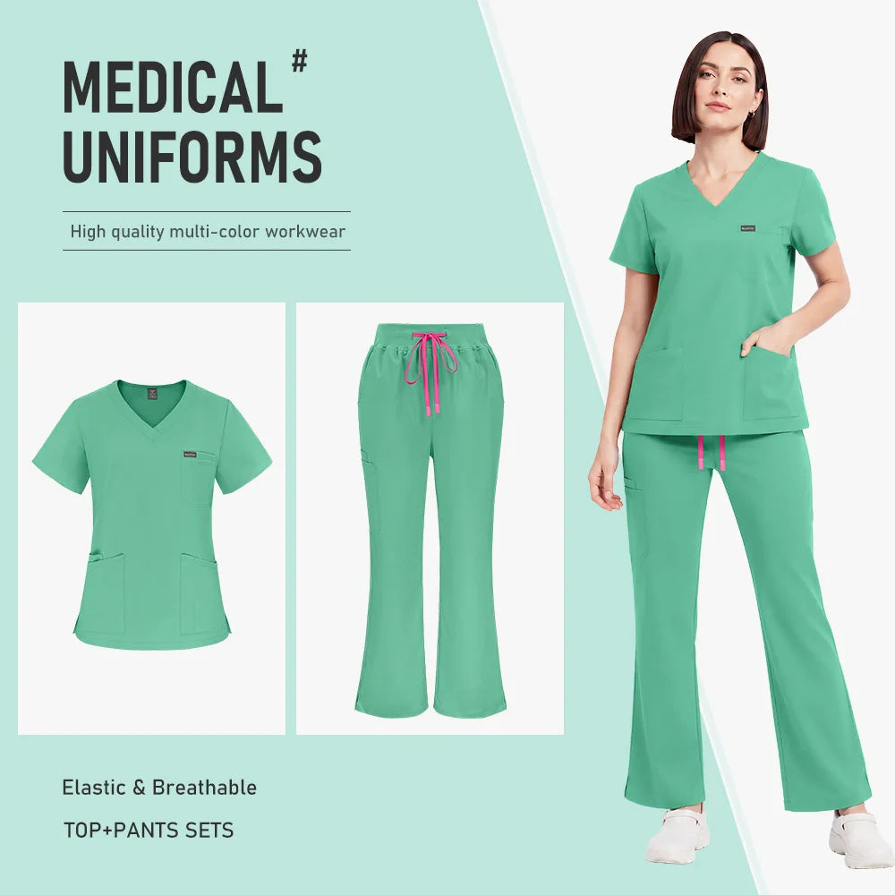 Unisex Stretch Medical Scrub Set – V-Neck Top & Pocket Jogger Pants Workwear