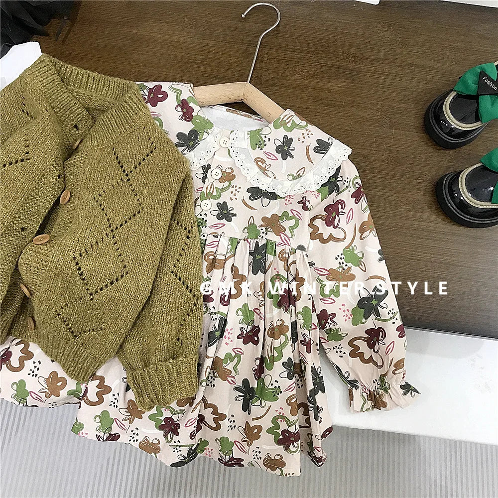 Infant Baby Girls Floral Dress and Soft Cardigan Set