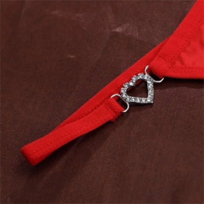 3Pcs Women's Seamless Ice Silk Thong Set - Low Waist Thin Strap G-String Panties with Rhinestone Buckle
