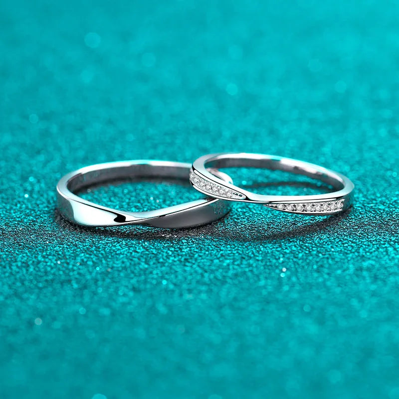 Gorgeous Couples Ring Set with Moissanite Cluster