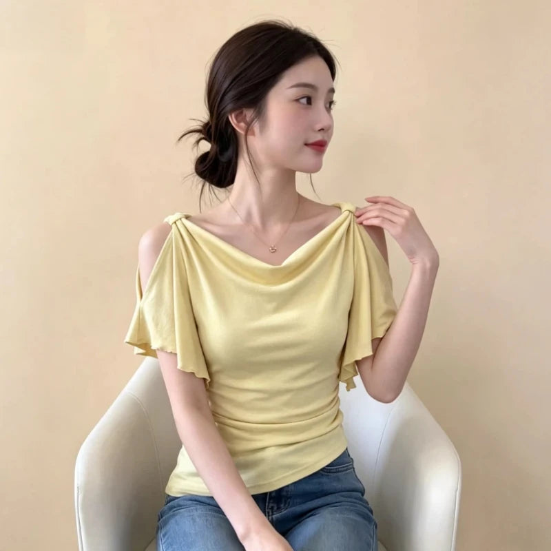Women’s V-Neck Ruffle Butterfly Sleeve Tops