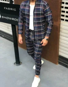 2-pce Checkered Sports Shirt & Jogging Clothes