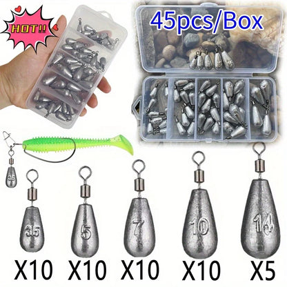45-Piece Fishing Sinker Weights Kit with Swivels