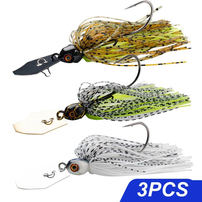 Chatter Weedless Metal Blade Rubber Jig Head Spinner Bait Lures Kit
