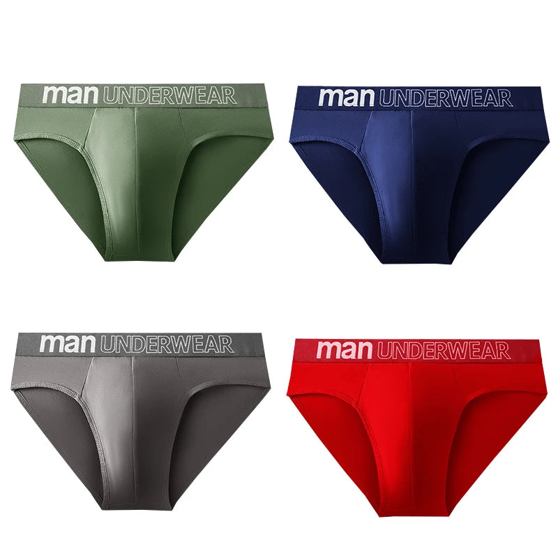 4-Pack Men's Breathable Elastic Briefs - Letter Print Waistband Underwear