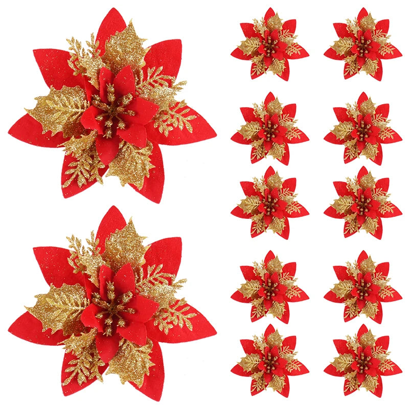 Glitter Pink Christmas Tree Flower Ornaments