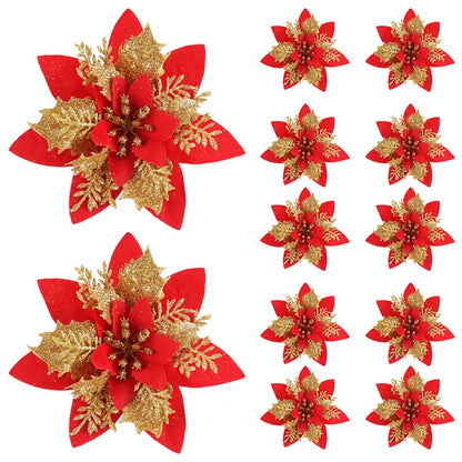 Glitter Pink Christmas Tree Flower Ornaments
