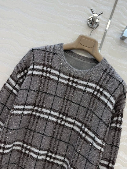 Women’s Vintage Plaid Knit 2-Piece Sweater & Long Skirt Set