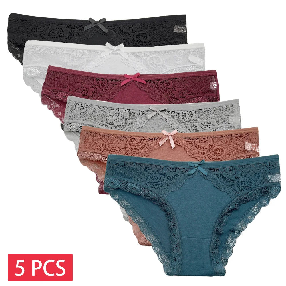 5-Pack Women's Low Rise Cotton Briefs with Lace Trim