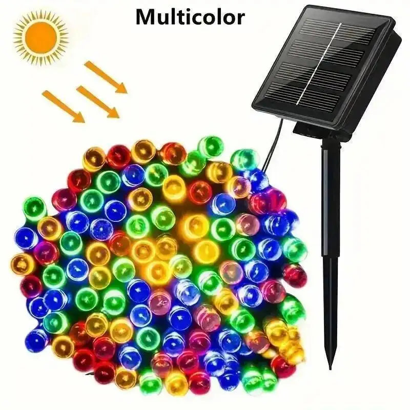 8 Modes Solar LED String Fairy Lights, Outdoor Waterproof Festoon Garland Lamps