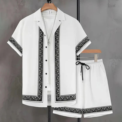 Men's Tropical Hawaiian Printed Short Sleeve Shirt & Shorts 2-Piece Suit Set