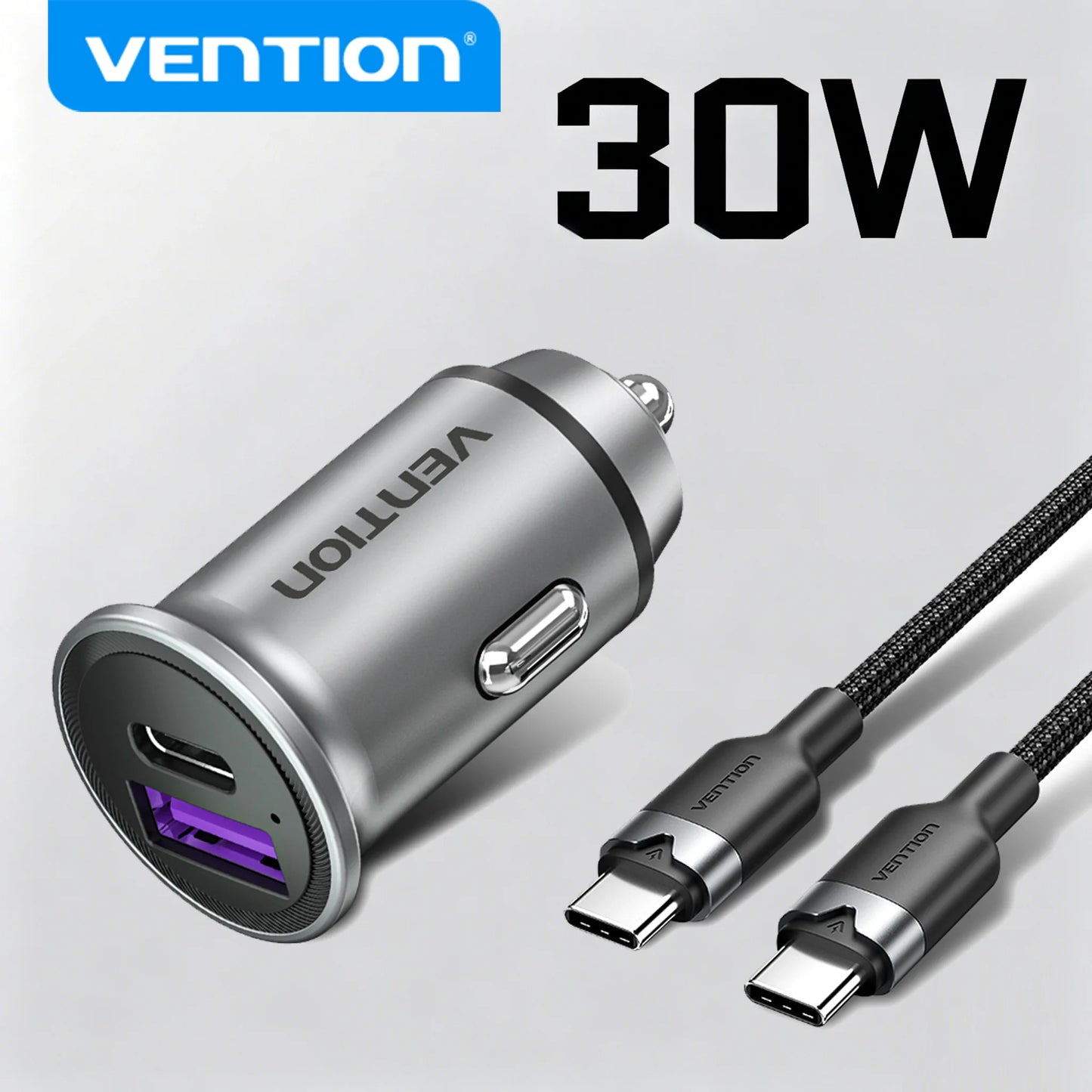 Vention 30W PD Fast USB-C Car Charger for iPhone & Android